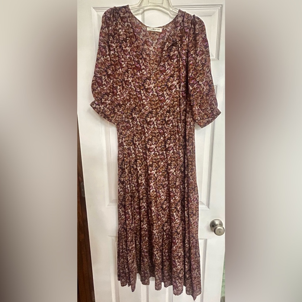 Natural Life Maxi Sundress with Tie Front in Brown and Pink